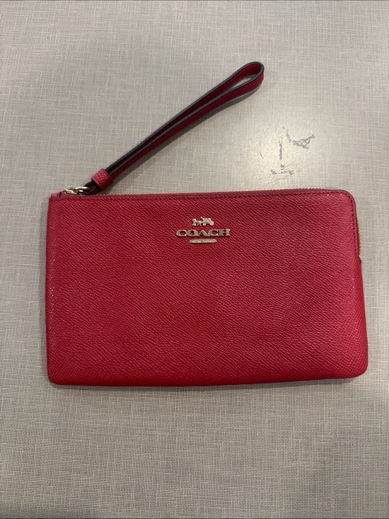 Coach Handbags - Coach Red Leather Wristlet with Gold Logo
